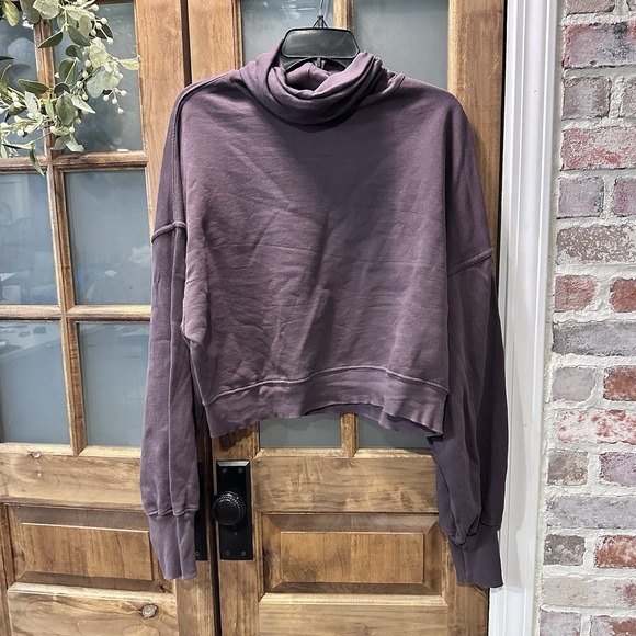 Agolde Womens Long Sleeve Turtleneck Sweatshirt Plum Cotton Size Small - Picture 1 of 11
